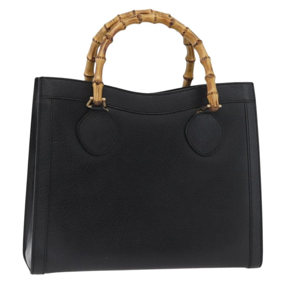 GUCCI Bamboo Tote Bag Leather Black Gold 002 0260 Auth 180119