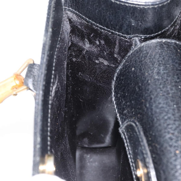 GUCCI Bamboo Tote Bag Leather Black Gold 002 0260 Auth 180119