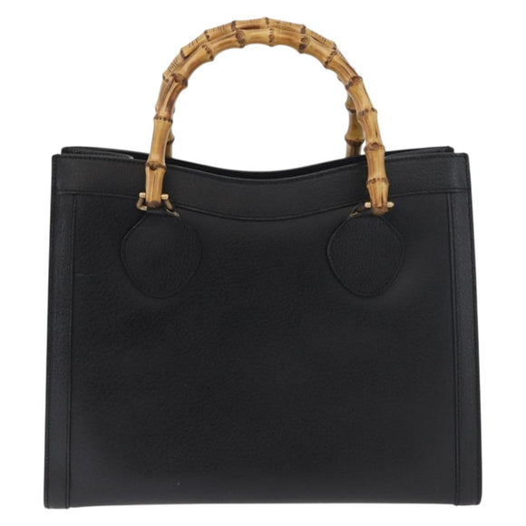 GUCCI Bamboo Tote Bag Leather Black Gold 002 0260 Auth 180119