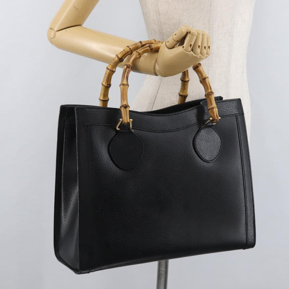 GUCCI Bamboo Tote Bag Leather Black Gold 002 0260 Auth 180119