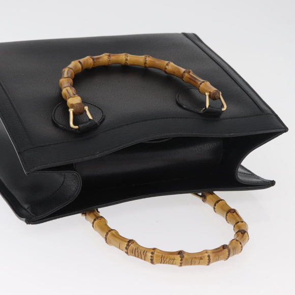 GUCCI Bamboo Tote Bag Leather Black Gold 002 0260 Auth 180119