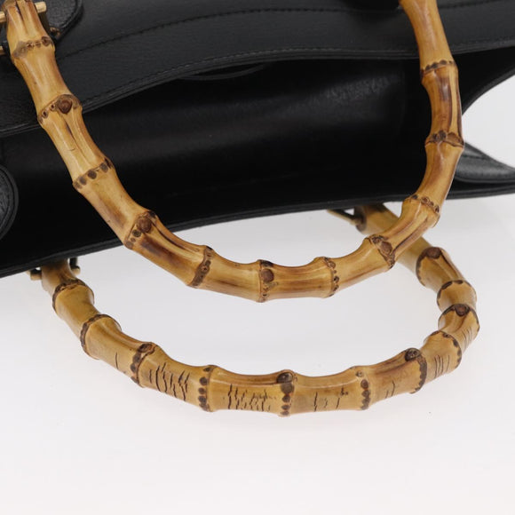 GUCCI Bamboo Tote Bag Leather Black Gold 002 0260 Auth 180119