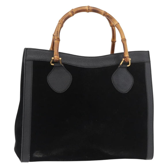 GUCCI Bamboo Tote Bag Suede Black Gold 002 1186 0260 Auth 180120