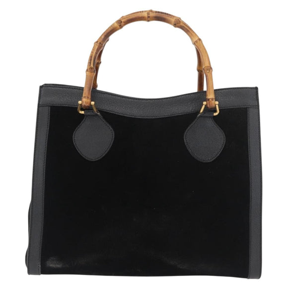 GUCCI Bamboo Tote Bag Suede Black Gold 002 1186 0260 Auth 180120