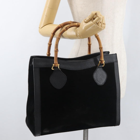 GUCCI Bamboo Tote Bag Suede Black Gold 002 1186 0260 Auth 180120