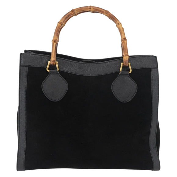 GUCCI Bamboo Tote Bag Suede Black Gold 002 1186 0260 Auth 180120