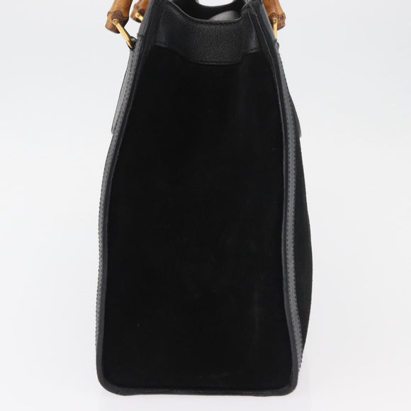 GUCCI Bamboo Tote Bag Suede Black Gold 002 1186 0260 Auth 180120