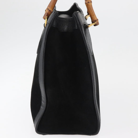 GUCCI Bamboo Tote Bag Suede Black Gold 002 1186 0260 Auth 180120