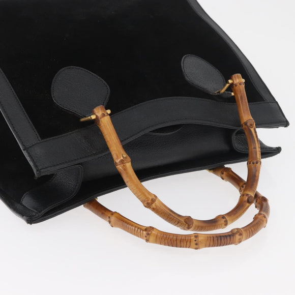 GUCCI Bamboo Tote Bag Suede Black Gold 002 1186 0260 Auth 180120