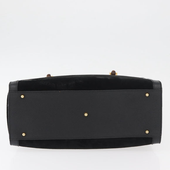GUCCI Bamboo Tote Bag Suede Black Gold 002 1186 0260 Auth 180120