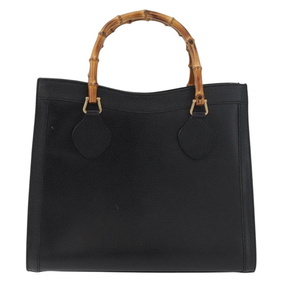 GUCCI Bamboo Tote Bag Leather Black Gold 002 2123 0260 Auth 180121