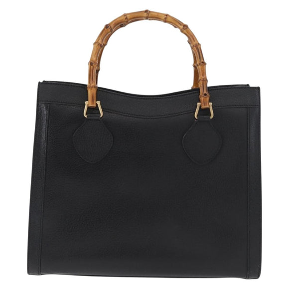 GUCCI Bamboo Tote Bag Leather Black Gold 002 2123 0260 Auth 180121