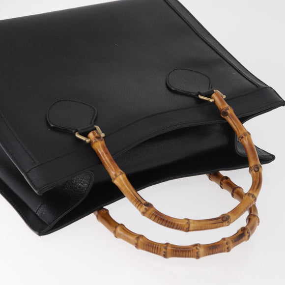 GUCCI Bamboo Tote Bag Leather Black Gold 002 2123 0260 Auth 180121