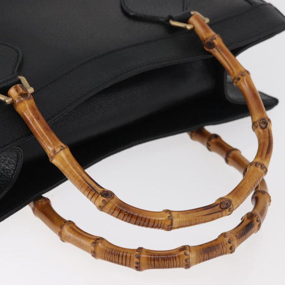 GUCCI Bamboo Tote Bag Leather Black Gold 002 2123 0260 Auth 180121
