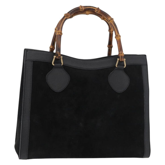 GUCCI Bamboo Tote Bag Suede Black Gold 002 1186 0260 Auth 180122