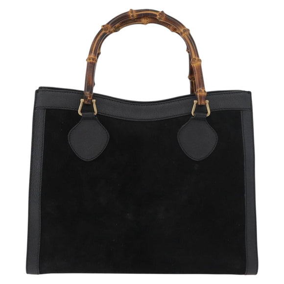 GUCCI Bamboo Tote Bag Suede Black Gold 002 1186 0260 Auth 180122