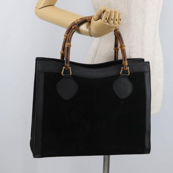 GUCCI Bamboo Tote Bag Suede Black Gold 002 1186 0260 Auth 180122