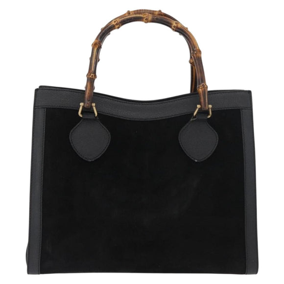 GUCCI Bamboo Tote Bag Suede Black Gold 002 1186 0260 Auth 180122