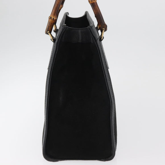 GUCCI Bamboo Tote Bag Suede Black Gold 002 1186 0260 Auth 180122
