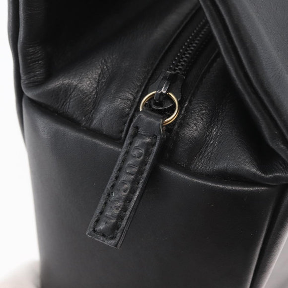 GUCCI Bamboo Hand Bag Leather Black Gold Auth 180124