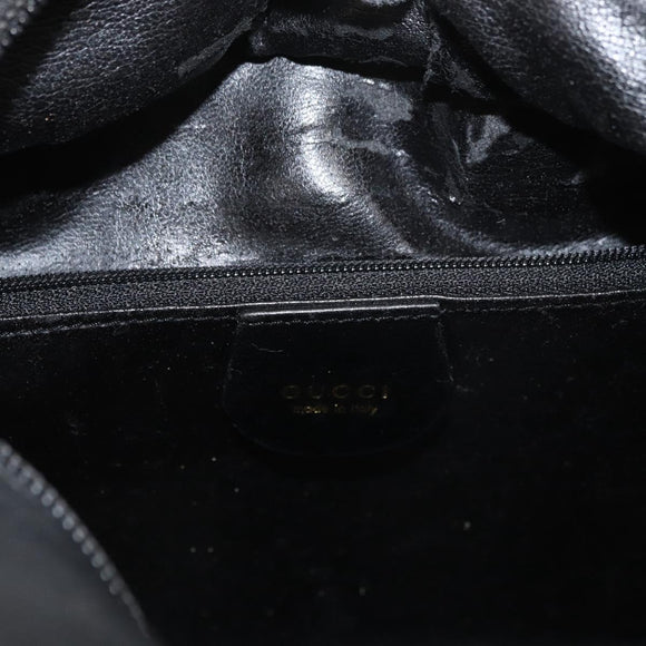 GUCCI Bamboo Hand Bag Leather Black Gold Auth 180124