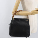GUCCI Bamboo Hand Bag Leather Black Gold Auth 180124-22