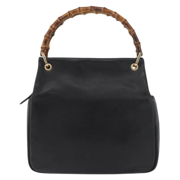 GUCCI Bamboo Hand Bag Leather Black Gold Auth 180124