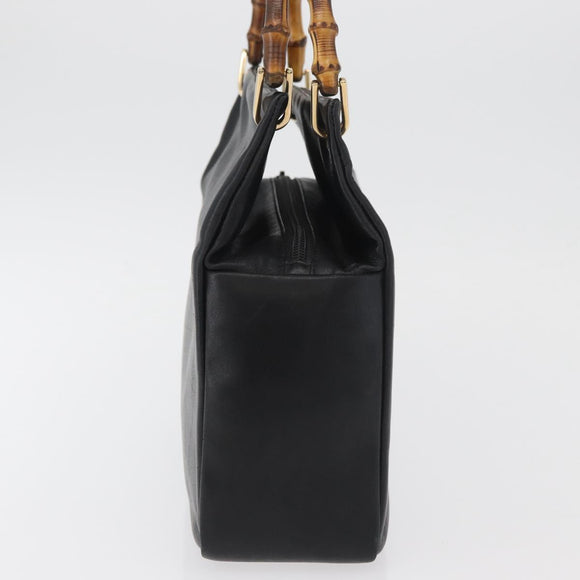 GUCCI Bamboo Hand Bag Leather Black Gold Auth 180124