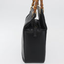 GUCCI Bamboo Hand Bag Leather Black Gold Auth 180124-4