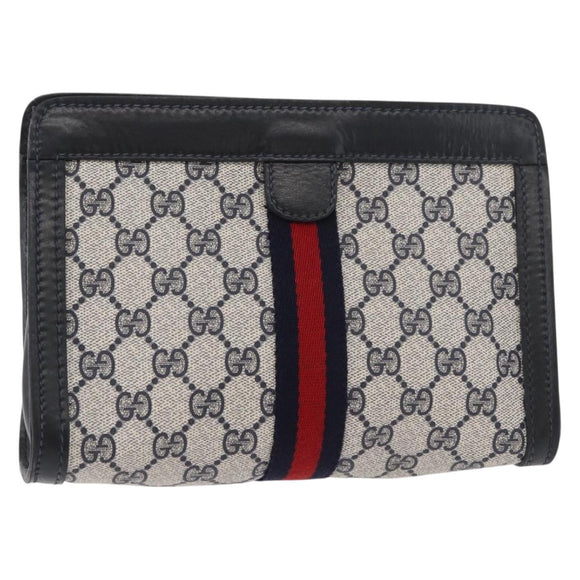 GUCCI GG Supreme Sherry Line Clutch Bag PVC Navy Red Auth 180126A