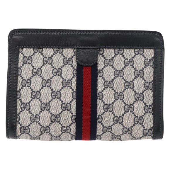 GUCCI GG Supreme Sherry Line Clutch Bag PVC Navy Red Auth 180126A