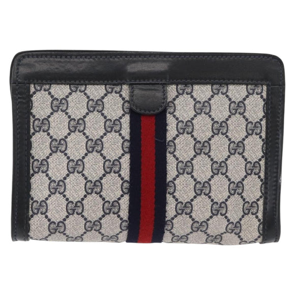 GUCCI GG Supreme Sherry Line Clutch Bag PVC Navy Red Auth 180126A