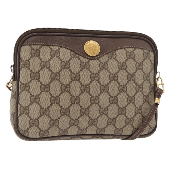 GUCCI GG Supreme Shoulder Bag PVC Beige Gold Auth 180129