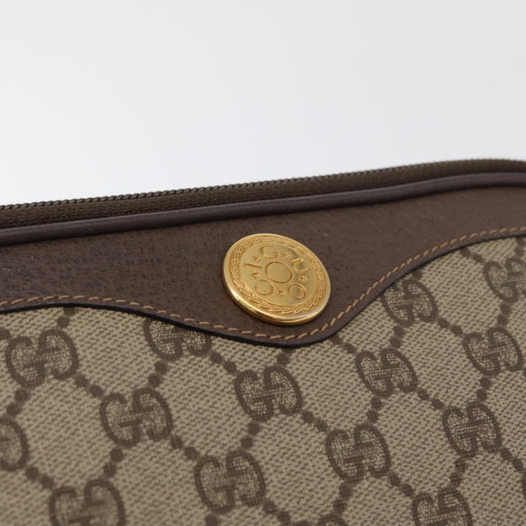 GUCCI GG Supreme Shoulder Bag PVC Beige Gold Auth 180129