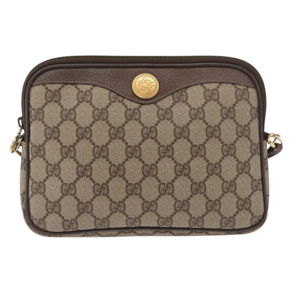 GUCCI GG Supreme Shoulder Bag PVC Beige Gold Auth 180129