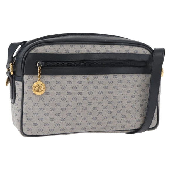 GUCCI Micro GG Supreme Shoulder Bag PVC Navy Gold Auth 180131