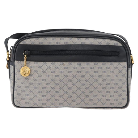 GUCCI Micro GG Supreme Shoulder Bag PVC Navy Gold Auth 180131