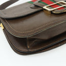 GUCCI Web Sherry Line Shoulder Bag Leather Brown Gold Red Auth 180133-11