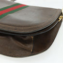 GUCCI Web Sherry Line Shoulder Bag Leather Brown Gold Red Auth 180133-12