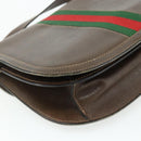 GUCCI Web Sherry Line Shoulder Bag Leather Brown Gold Red Auth 180133-13