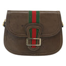 GUCCI Web Sherry Line Shoulder Bag Leather Brown Gold Red Auth 180133-2