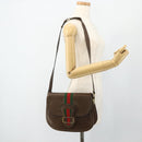 GUCCI Web Sherry Line Shoulder Bag Leather Brown Gold Red Auth 180133-23