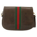 GUCCI Web Sherry Line Shoulder Bag Leather Brown Gold Red Auth 180133-3