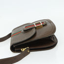 GUCCI Web Sherry Line Shoulder Bag Leather Brown Gold Red Auth 180133-4