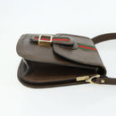 GUCCI Web Sherry Line Shoulder Bag Leather Brown Gold Red Auth 180133-5