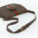 GUCCI Web Sherry Line Shoulder Bag Leather Brown Gold Red Auth 180133-7
