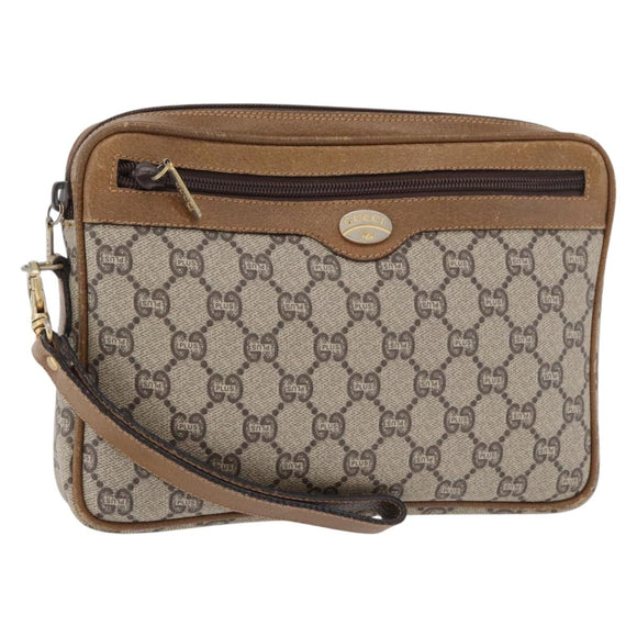 GUCCI GG Plus Supreme Clutch Bag PVC Beige Gold Auth 180134