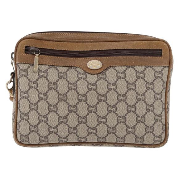 GUCCI GG Plus Supreme Clutch Bag PVC Beige Gold Auth 180134