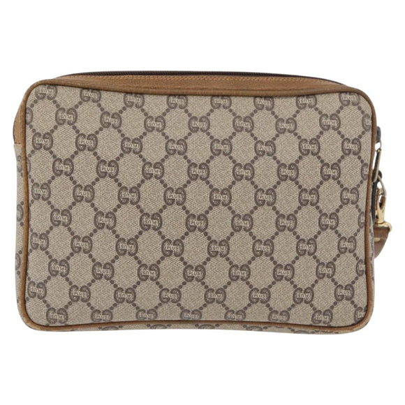 GUCCI GG Plus Supreme Clutch Bag PVC Beige Gold Auth 180134