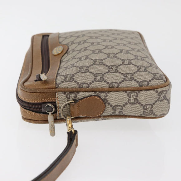 GUCCI GG Plus Supreme Clutch Bag PVC Beige Gold Auth 180134